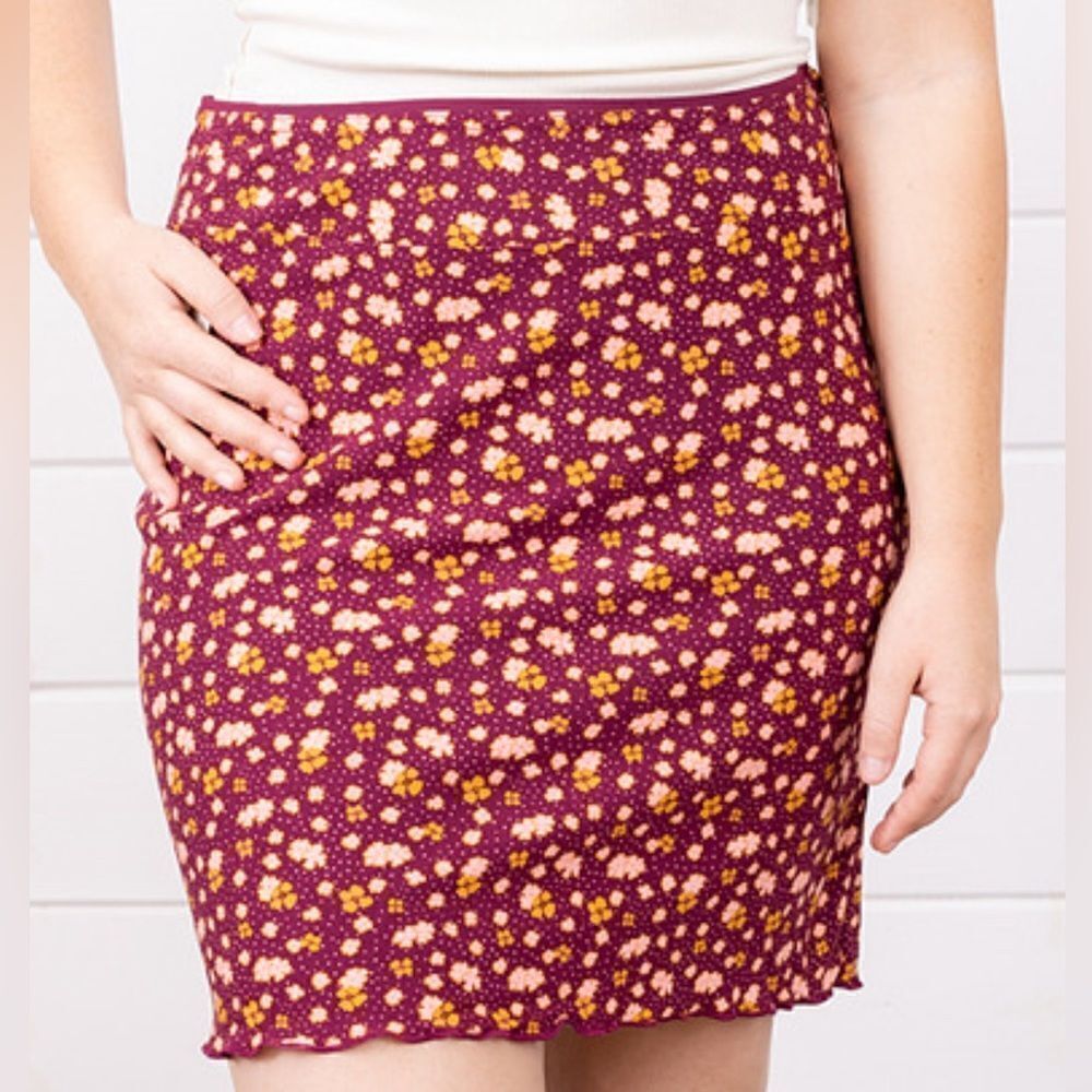 NWT Free People IRL Midi Skirt A Line Floral Ruffled Trim Viscose 6 Modest Chic - Picture 11 of 15